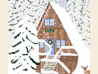 Snowy A-Frame Cabin Illustration architecture cabin drawing cabin illustration colorado illustration digital art illustration procreate snowy landscape travel poster