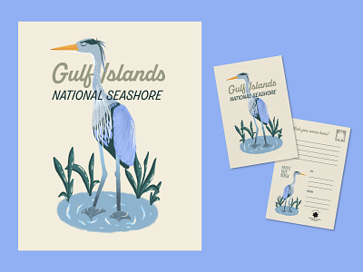 Gulf Islands National Seashore Postcard bird bird art bird illustration digital art national park postcard design procreate summer postcard travel illustration travel poster