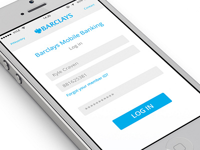 Barclays Mobile Banking Log In Screen app bank app banking barclays blue iphone log in login mobile ui white