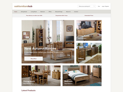 Oak Furniture Hub - Homepage boxed brown ecommerce furniture home icons modern oak products shop ux website
