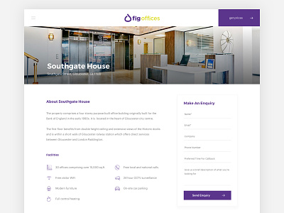 Location Page - Office Space clean enquiry form leads location minimal offices purple