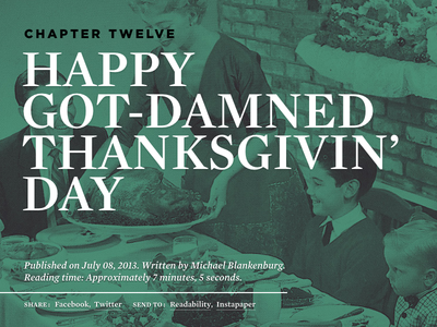Happy Got-Damned Thanksgivin’ Day a memoir project background image duotone gotham hoefler frere jones mercury
