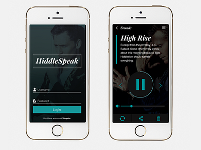 HiddleSpeak Login & Track Screen app audio concept design iphone login mobile player tom hiddleston ui