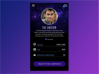Daily UI 006 - User Profile 006 daily ui doctor who interface design mobile profile tenth doctor the doctor ui user profile