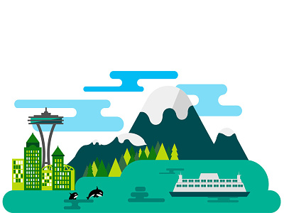 Seattle Illustration cityscape drawing illustration pnw seattle vector