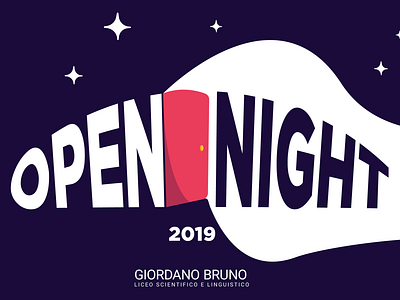 Open Night 2019 door flat illustration logo minimal minimalist purple school stars