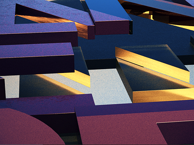 Golden 3d abstract c4d glass puzzle redshift shapes texture
