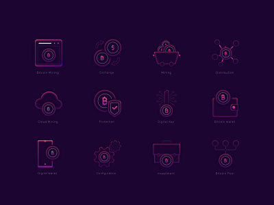 Blockchain & Cryptocurrency gradient icon set free vector bitcoin branding cryptocurrency digital currency exchange gradient icon investment mining pack protection rabbector secure set ui vector wallet xd