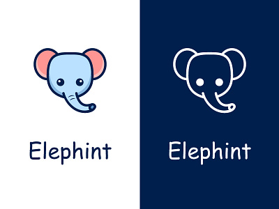 Elephant bule cartoonic dark dark blue elephant filled line line art logo logo 2d style frame