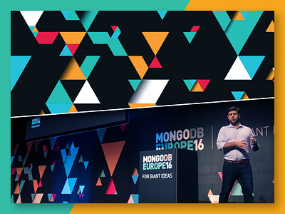 MongoDB Europe 16 Main Stage brand events geometric hexagon mongodb pattern print processing signage triangle