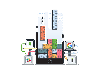 Building Apps apps database illustration lego mongodb phone stack tetris vector