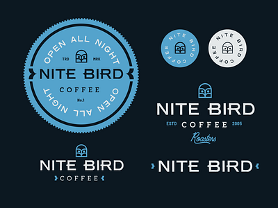 Nite Bird Logo Seal bird blue brand brand identity branding coffee design geometric graphic design icon identity logo logo design mark owl seal set type typography typography logo