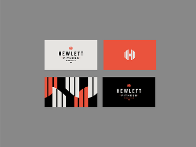 Hewlett Fitness Gym Business Cards badge black brand brand identity branding business card design flat geometric graphic design icon identity logo logo design mark pattern red seal type typography logo