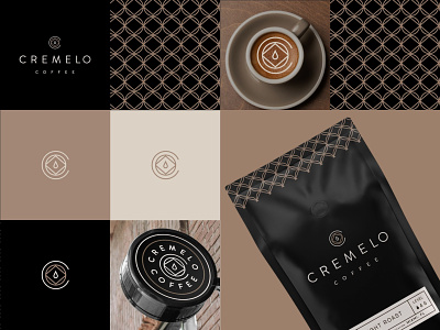 Cremelo Coffee Brand Design 1 black brand brand identity branding coffee coffee shop coffee shop logo design geometric graphic design icon identity logo logo design mark seal type typography logo