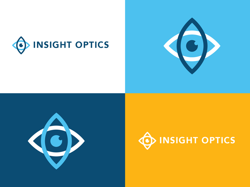 Insight Optics Logo blue clean eye eyelid eyes graphic design iris logo logo design pupil scan yellow