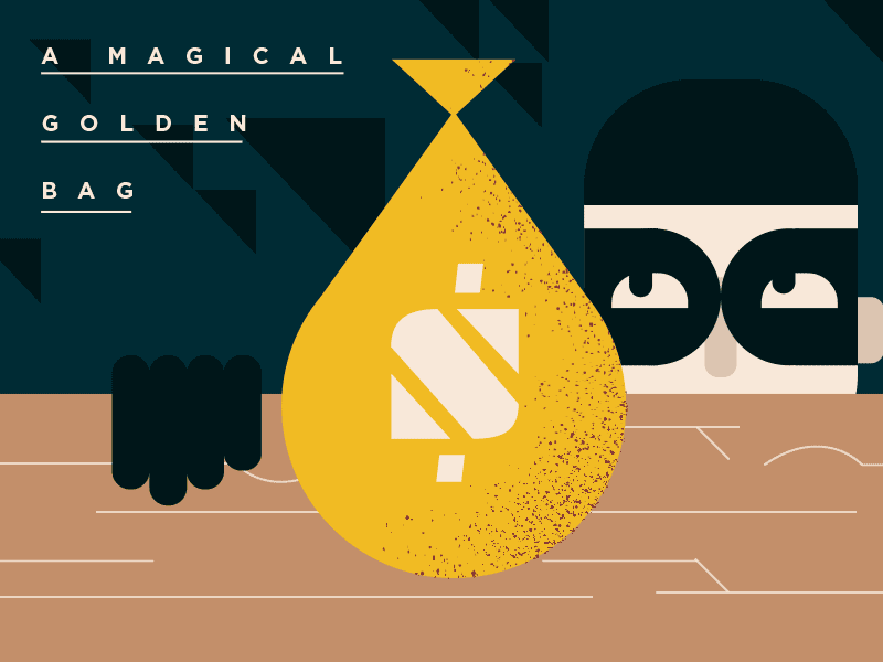 A Magical Golden Bag geometric geometry gold green grunge mask money robber thief type vector wood