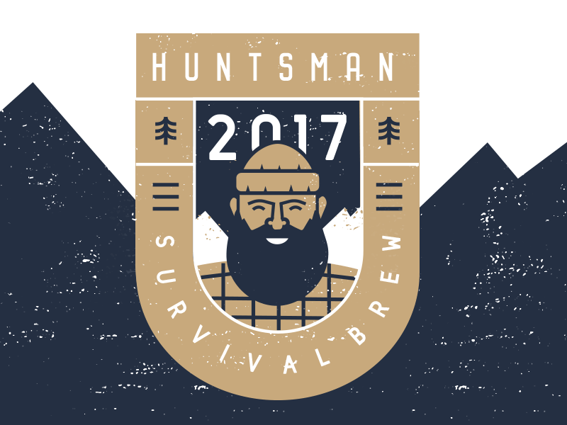 Huntsman beard beer brew gold hunter illustration logo lumberjack mountains nature seal trees