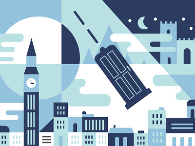 Doctor Who city cloud doctor doctor who illustration illustrator london moon phonebooth space time travel who