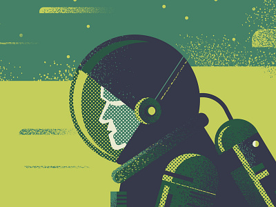Space Man alien astronaut galaxy grunge halftone helmet illustration man profile spac star vector