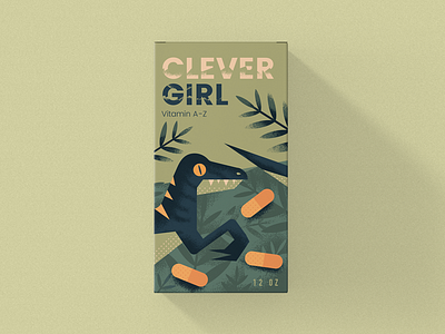 Clever Girl Vitamins art dinosaur film illustration jurassic movie packaging park raptor texture vector