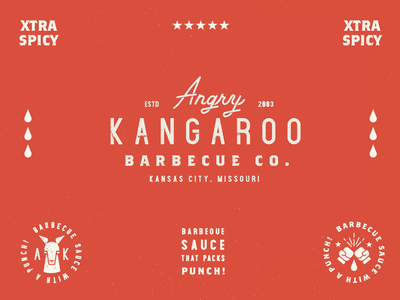 Angry Kangaroo Logos #1 badge barbecue bbq boxing graphic design illustration kangaroo logo logo a day logotype punch sauce seal type typography