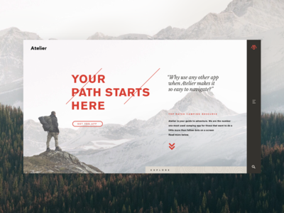 Atelier Home Page adventure app branding camp design hike icon logo mountain navigation site type typography ui ux web website