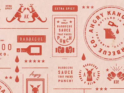 Angry Kangaroo barbecue bbq boxer boxing brand branding butcher graphic design illustration kangaroo logo logotype package pattern pattern design placemat seal stamp typography