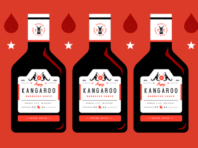 Angry Kangaroo BBQ Sauce Bottles angry art barbecue bbq bottle boxer boxing branding design flat illustration illustrator kanagaroo label logo mark package seal type typography