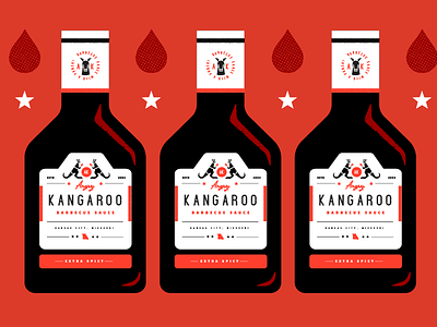 Angry Kangaroo BBQ Sauce Bottles angry art barbecue bbq bottle boxer boxing branding design flat illustration illustrator kanagaroo label logo mark package seal type typography