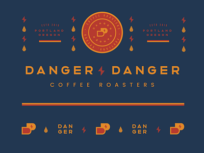 Danger Danger Coffee Roasters brand brand identity branding coffee coffeeshop design geometric graphic design icon identity lightning logo logo design mark portland seal set type typography typography logo