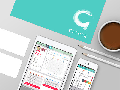 Gather mobile + iPad app branding ipad logo mobile app ui design