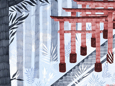 Fushimi Inari Shrine, Kyoto design drawing floral fushimi inari shrine illustration japan kyoto nature spiritual places