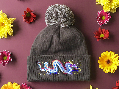 Soaring Sorcerer Bobble Hat animal animals chinese dragon design drawing embroidered beanie embroidery hat illustration mythical nature winter hat wooly hat