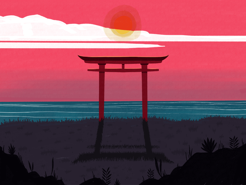 Torii by the Sea Animated GIF animated animated gif animation animation 2d animation art animation design design drawing gif illustration japan motion motion design nature relaxed relaxing sea torii waves zen