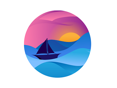 Minimal Landscape ocean sailboat sunset
