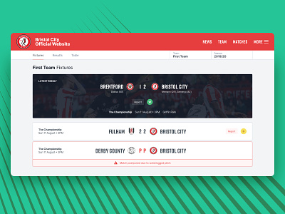 Touchline v2 – Match Listing football football club product sport ui ux web app website