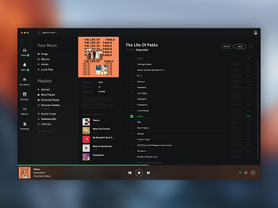 Spotify OS X Redesign — Album View app kanye life of pablo osx redesign spotify ui ux