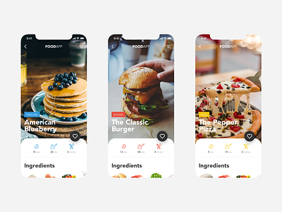 Recipe App - Slideshow app design burger design design app food food app invision invisionstudio mobile mobile app design pancake pizza sketch user experience user interface