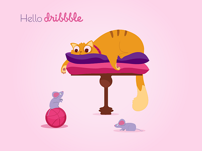 Hello Dribbble!! cat hello dribbble!! illustration vector