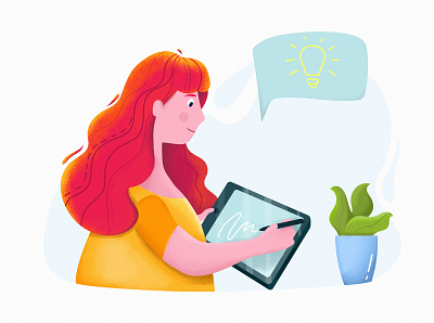 Girl with a tablet art artist background character drawing female flat freelancer girl illustration internet logo online pen tablet vector woman work time
