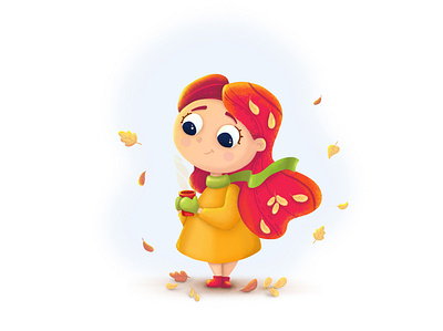 Autumn mood autumn cartoon character coffee concept cup cute design drink fall girl illustration leaf little mood season vector