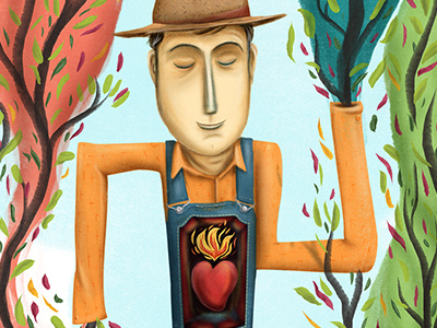 Self Growth conceptual editoral farmer fire health illustration love passion psychology trees