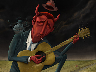 The Devil's Muse blues book illustration conceptual dark editoral folklore guitar illustration legends music satan