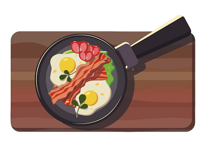 Bacon and eggs eags food illustration omlet vector