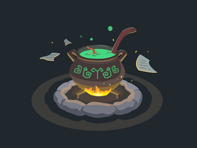 Mystical pot fire illustraion light vector