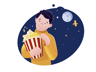 The Brooding Guy color design figure food icons illustration illustrator moon popcorn vector