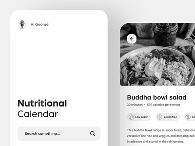Nutritional Calendar - UX project appdesign application blackandwhite calendar concept design diet health healthcare high fidelity nutritional project ui uidesign ux uxdesign uxresearch uxui wireframes