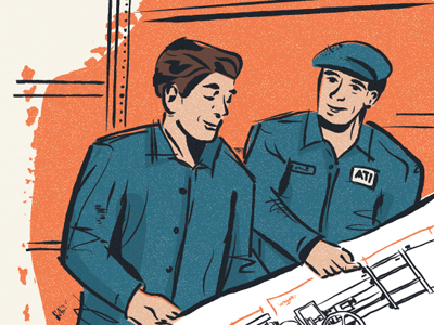 We love actuators! illustration vintage workers