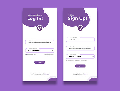 Log in and Sign Up UI login login form purple sign up form signup