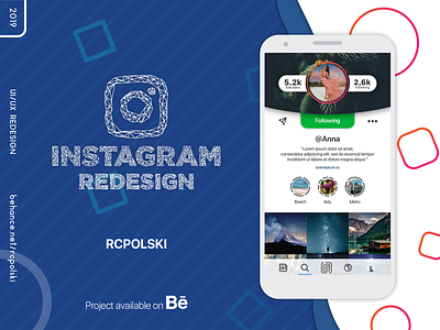 Instagram Redesign behance blue clean cleandesign design dribbble green instagram interface mobile mobiledesign photos profile stripes ui uiux ux web webdesign wireframe